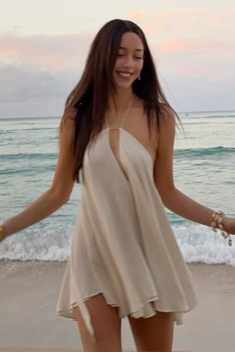 Keyhole Halter Mini Dress with Flowy Skirt