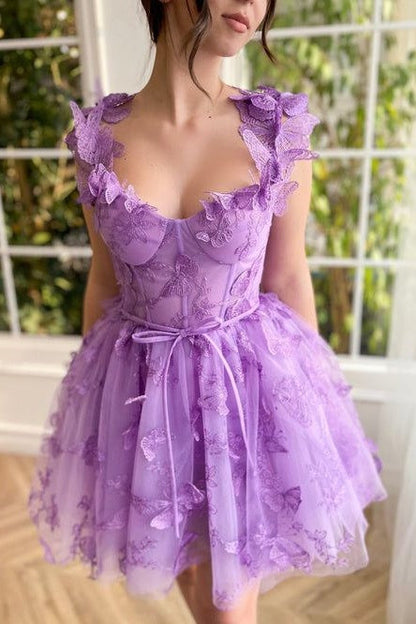 Butterfly Applique Tulle Corset Mini Dress