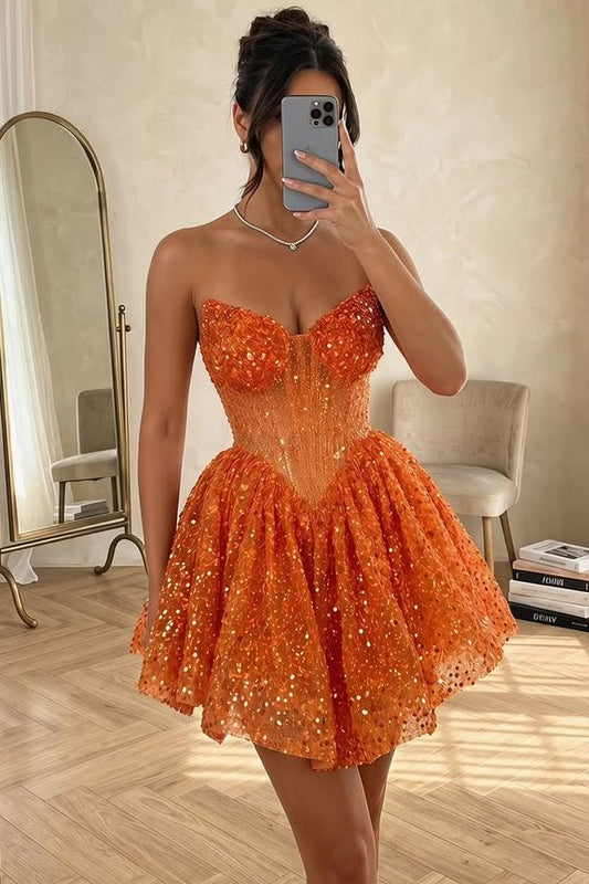 Strapless Corset Sequin A-Line Mini Dress