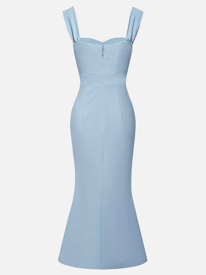 Bow Waist Lace Hem Midi Dress