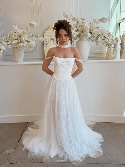 Off-the-Shoulder Corset A-Line Wedding Dress