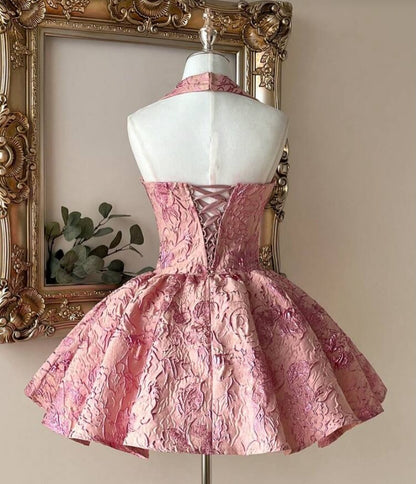 Halter Jacquard Corset Mini Dress