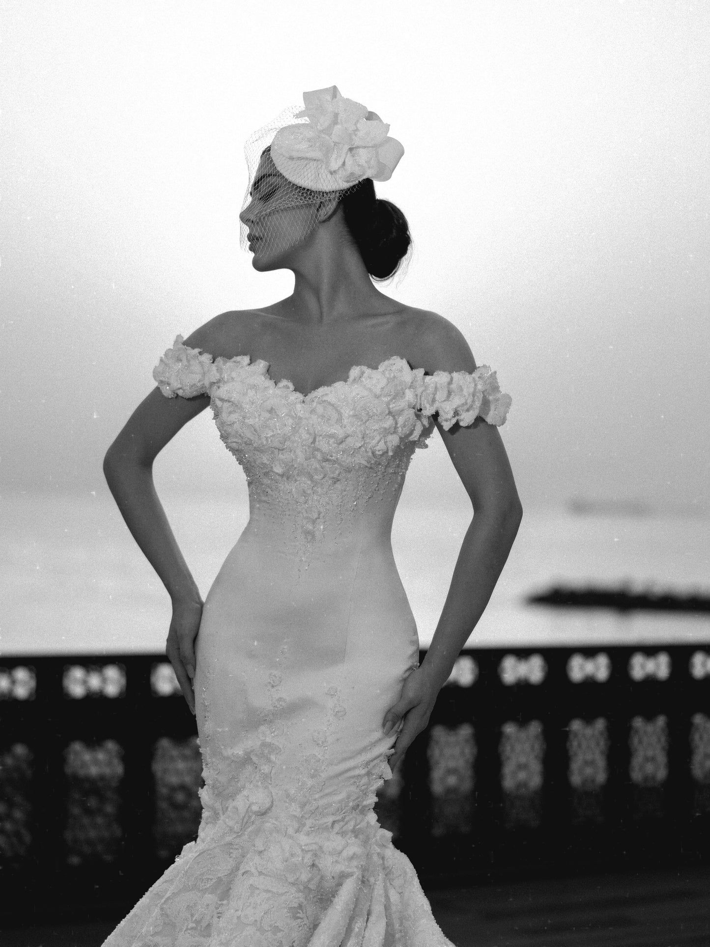 Off-the-Shoulder 3D Floral Mermaid Wedding Dress