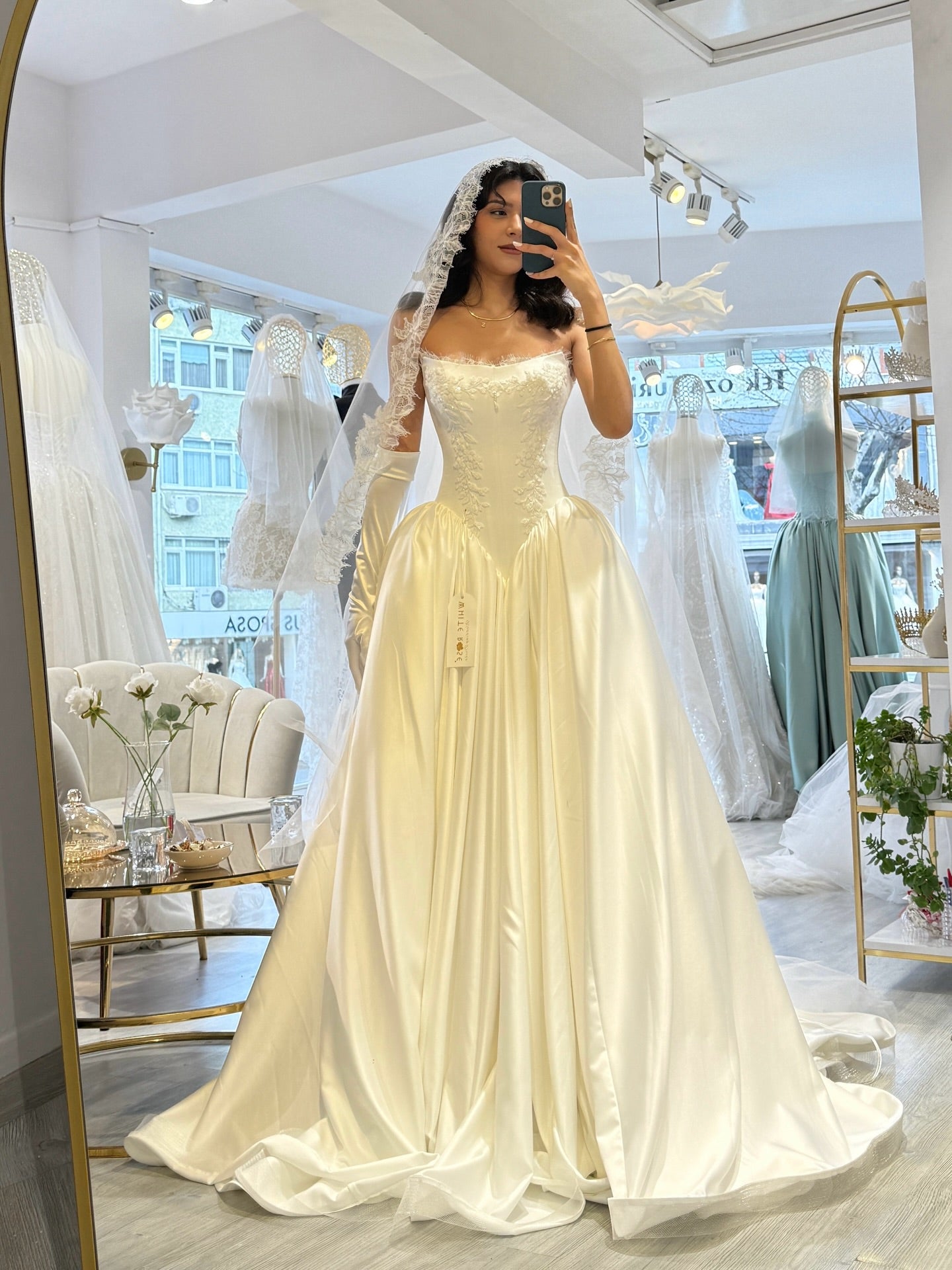 Strapless Satin Ball Gown Wedding Dress