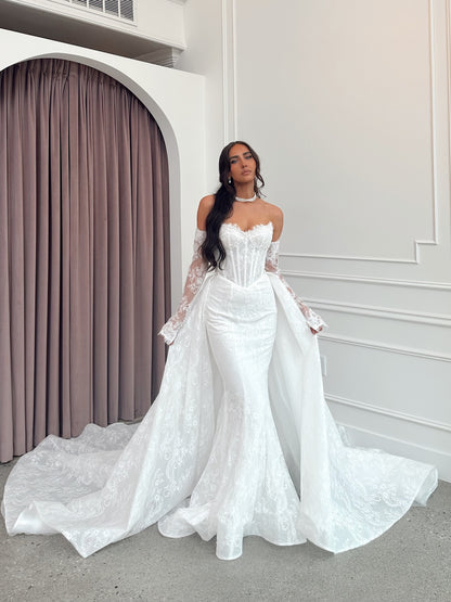 Lace Mermaid Wedding Dress with Detachable Overskirt