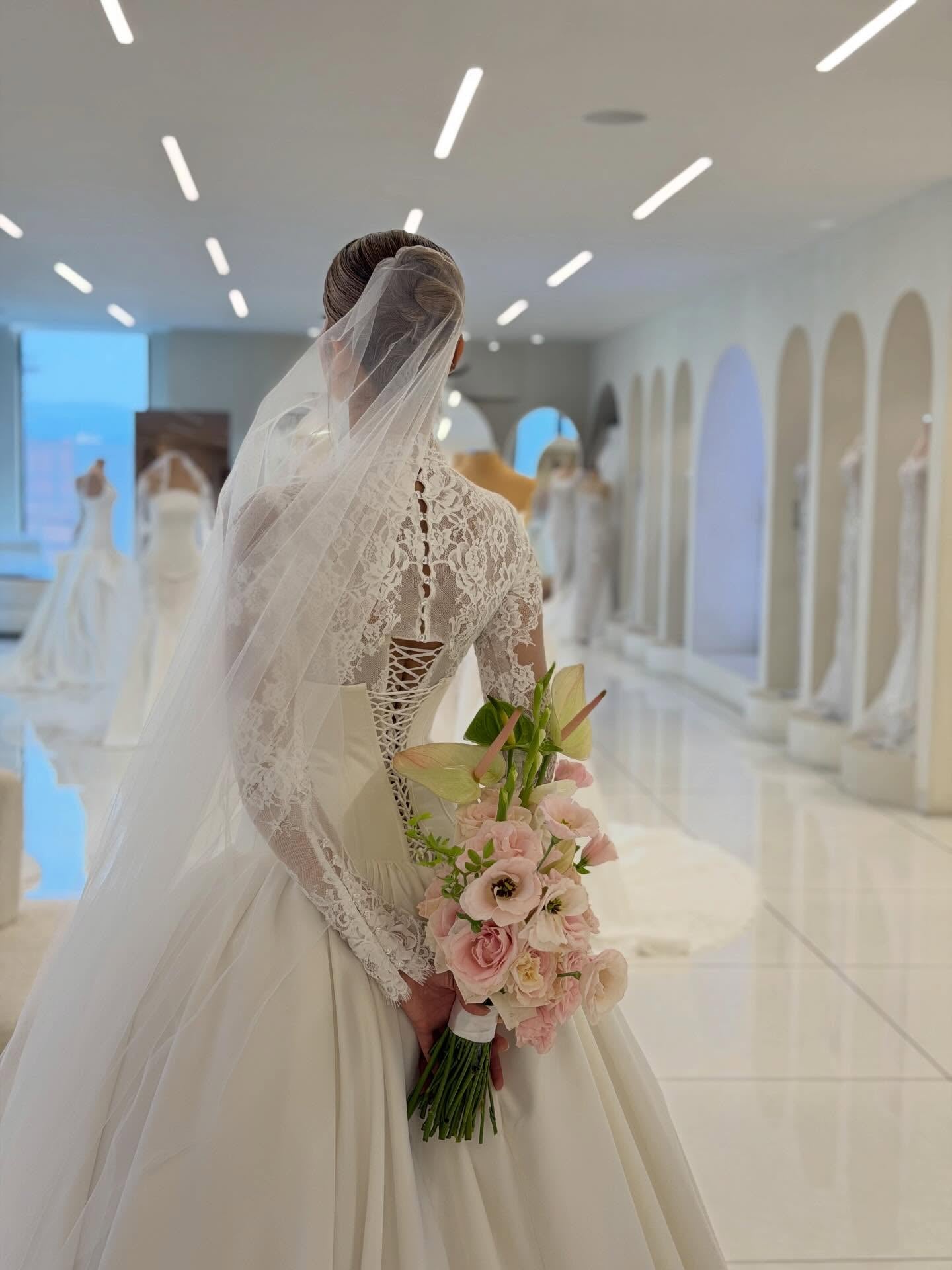 High Neck Lace Bodice Ball Gown Wedding Dress