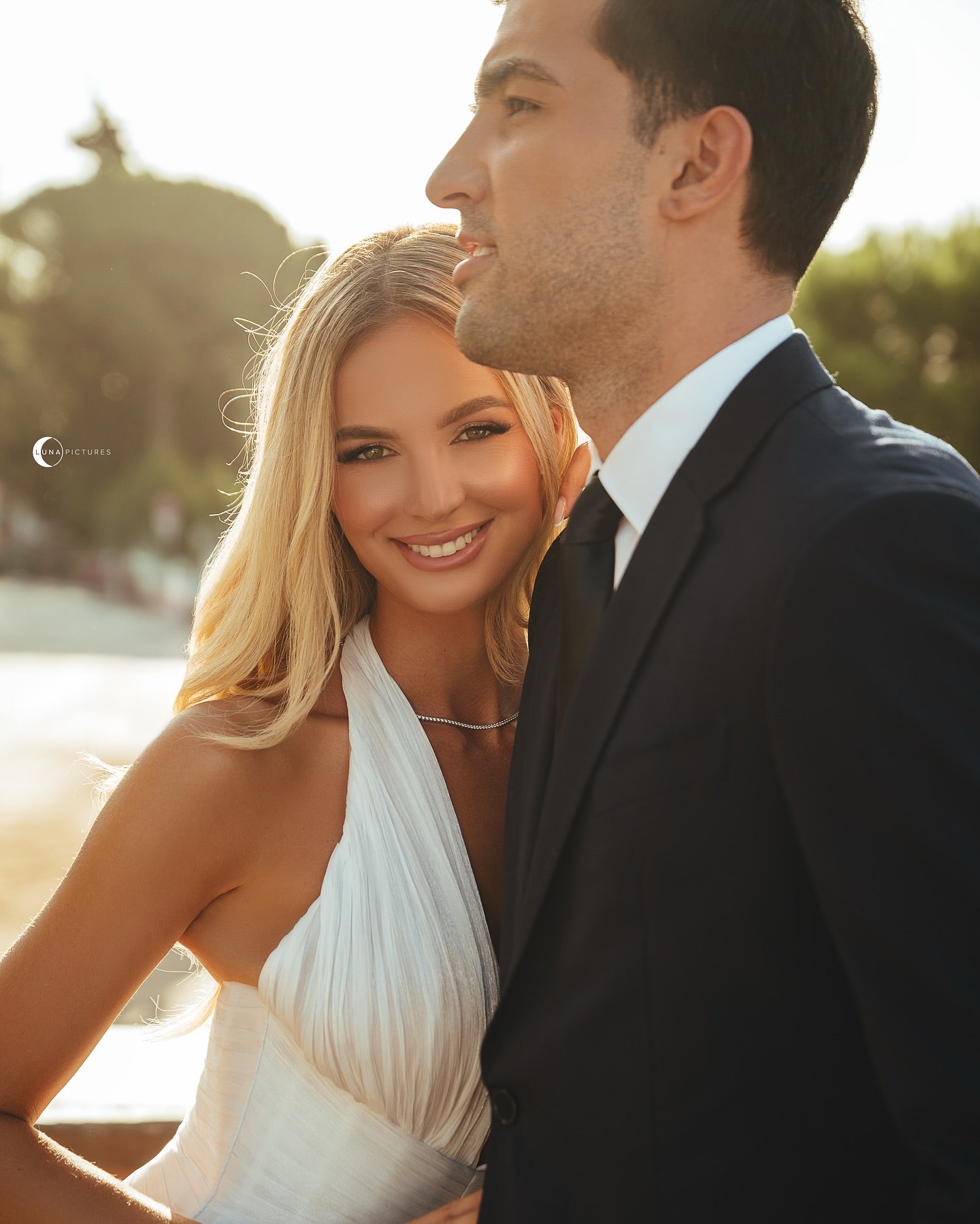 Deep V-Neck Halter A-Line Wedding Dress with Corset Back