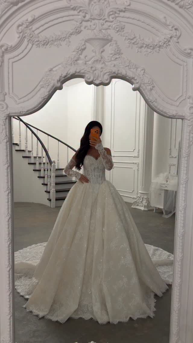 Lace Off-Shoulder Corset Ball Gown Wedding Dress