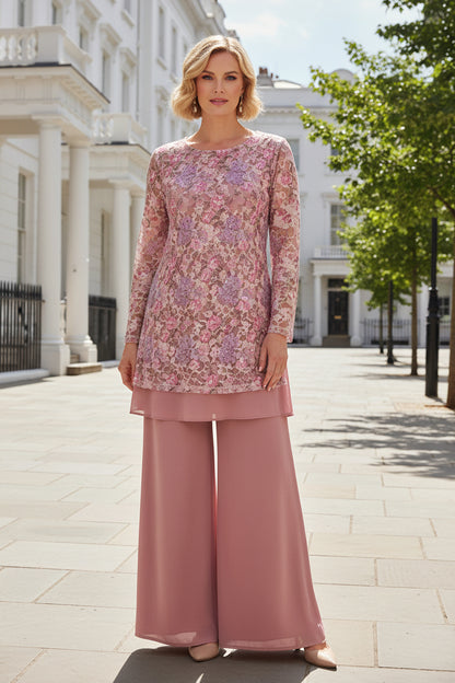 Sequined Lace Tunic and Wide-Leg Pantsuit