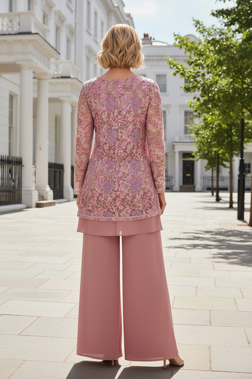 Sequined Lace Tunic and Wide-Leg Pantsuit