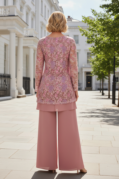 Sequined Lace Tunic and Wide-Leg Pantsuit