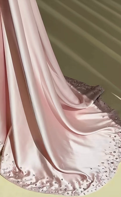 Off-the-Shoulder Corset Satin Evening Gown