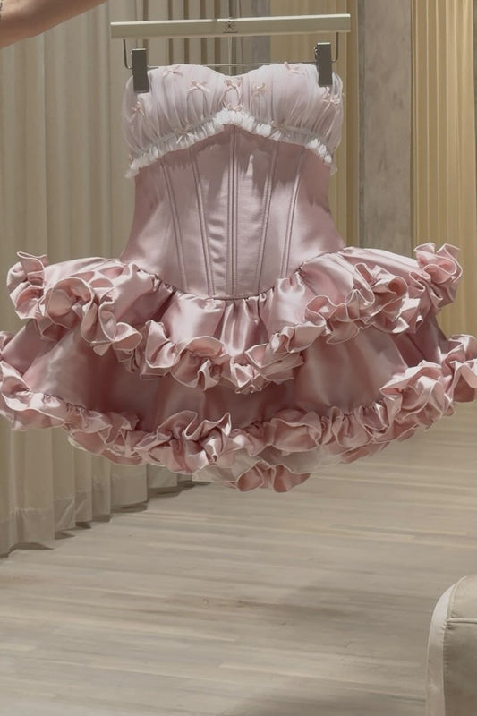 Strapless Corset Ruffled Tiered Mini Party Dress