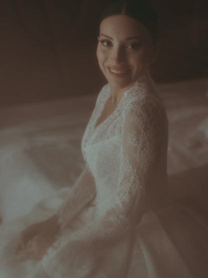Lace Ball Gown Wedding Dress with Hooded Cape