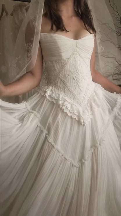Strapless Embroidered Basqued Ball Gown