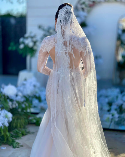 High-Neck Illusion Lace Mermaid Wedding Dress