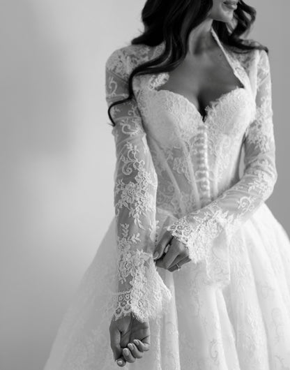 Lace Ball Gown Wedding Dress with Long Sleeves