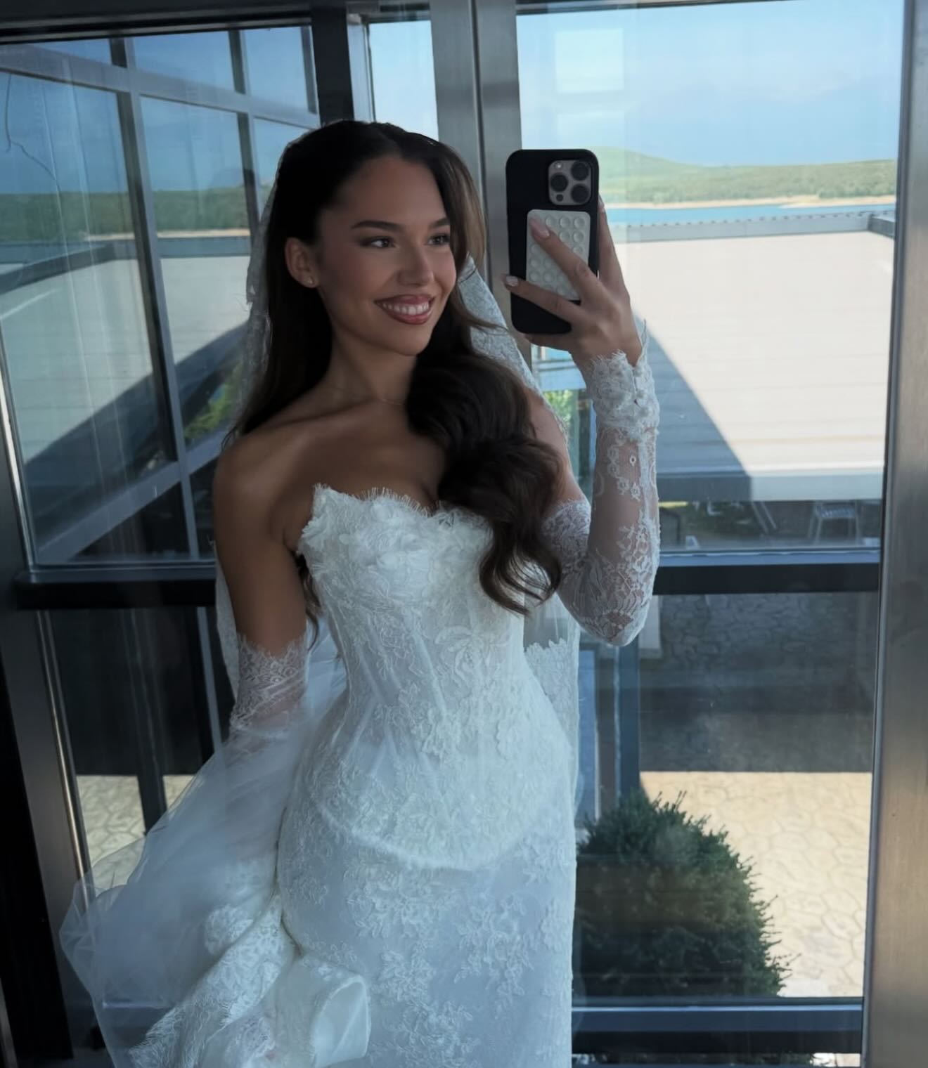 Strapless Lace Corset Wedding Dress with Gloves