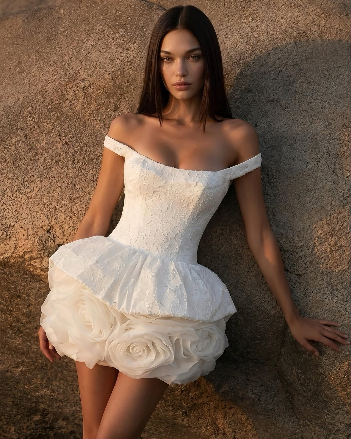 Off-the-Shoulder 3D Floral Corset Mini Dress
