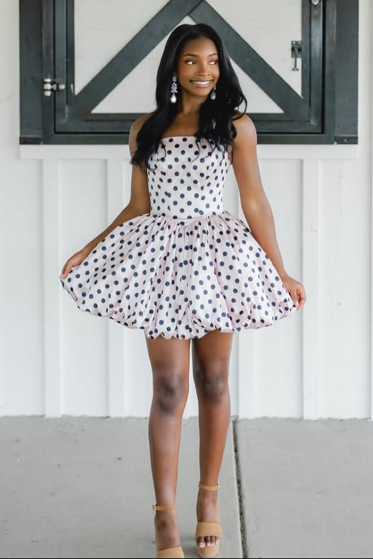 Strapless Polka Dot Bubble Skirt Dress