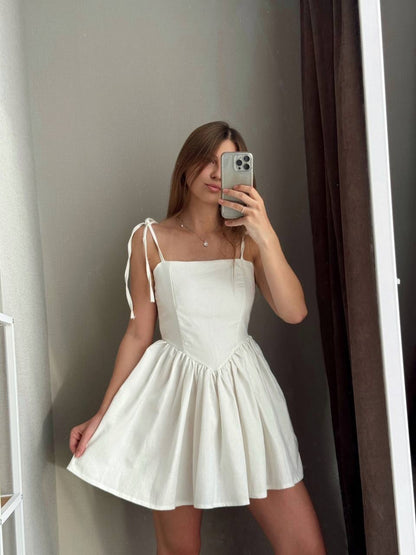 Tie-Strap Corset Mini Dress with Open Back