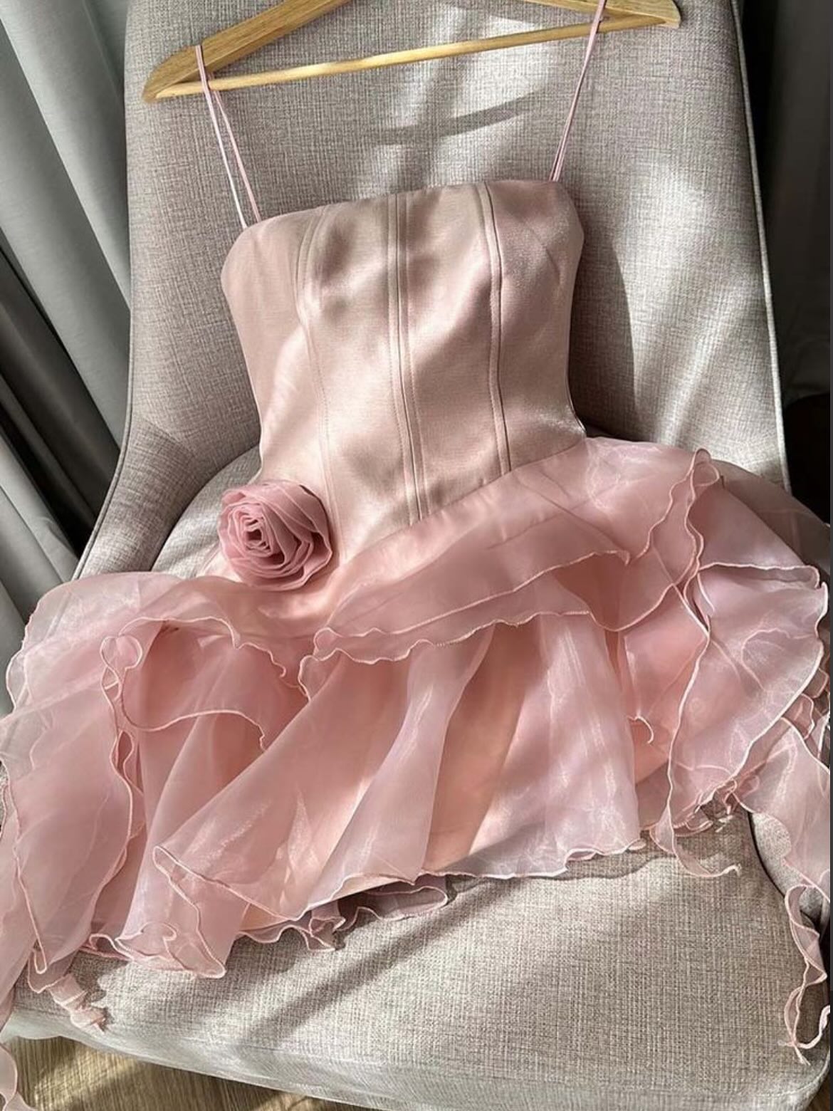 Asymmetrical Tiered Corset Dress with 3D Flower
