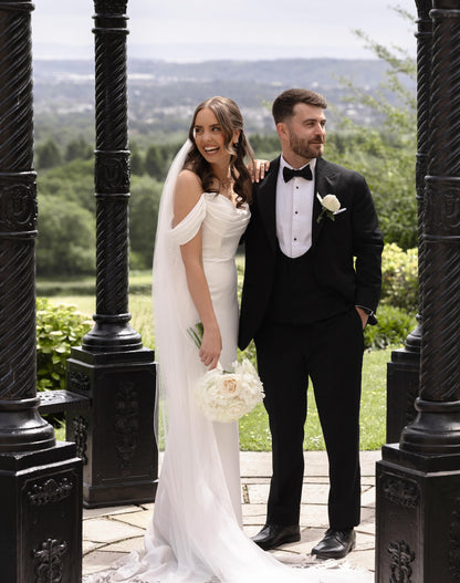 Off-the-Shoulder Cowl Neck Crepe Wedding Dress
