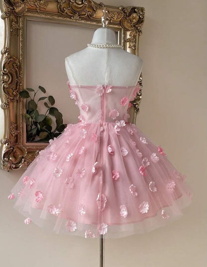 Strapless 3D Floral Tulle Mini Dress