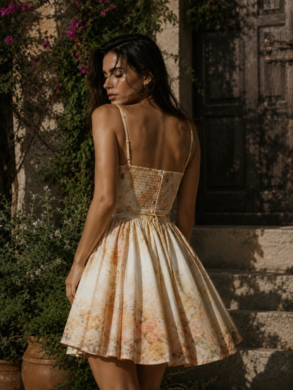 Floral Print Sweetheart A-Line Mini Dress