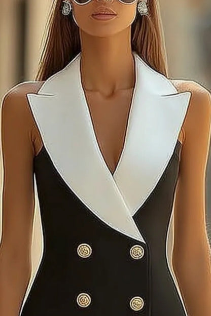 Sleeveless Double Breasted Lapel Mini Blazer Dress