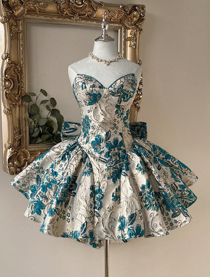 Strapless Floral Jacquard Mini Party Dress