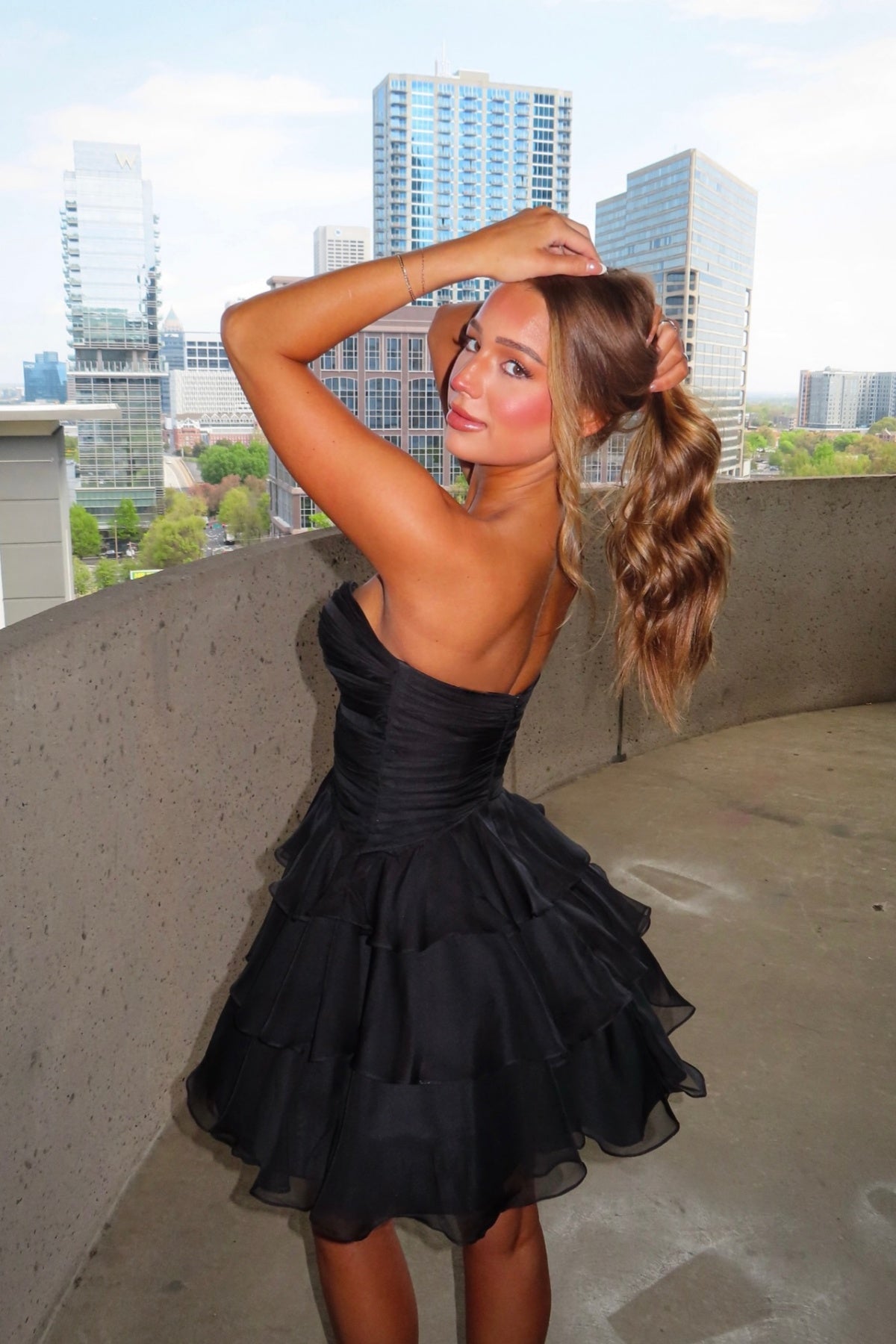 Strapless Cutout Tiered Mini Dress