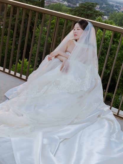 Corset Wedding Dress with Lace Inset and Train