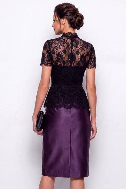 Lace Peplum Sheath Dress with Pearl Buttons