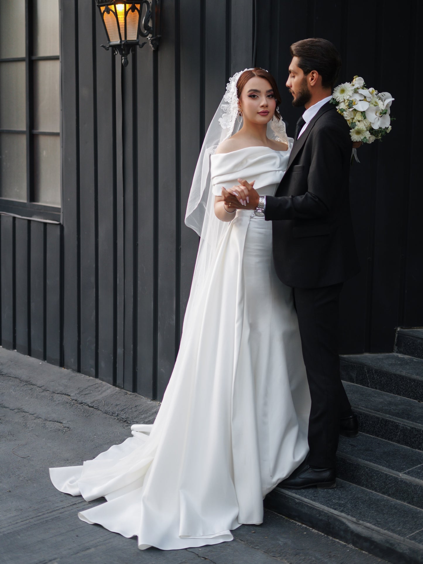 Satin Mermaid Wedding Dress with Detachable Train