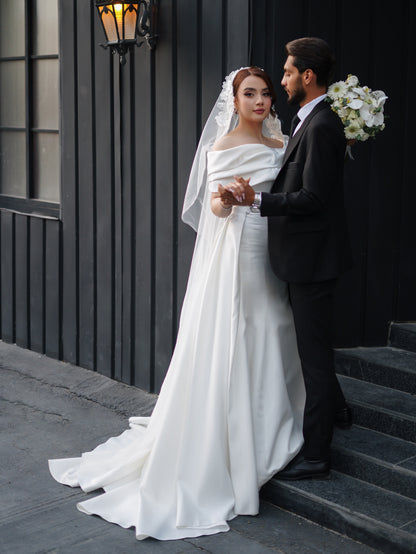 Satin Mermaid Wedding Dress with Detachable Train