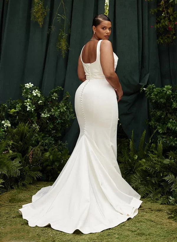 Cowl Neck Satin Mermaid Wedding Dress with Buttons
