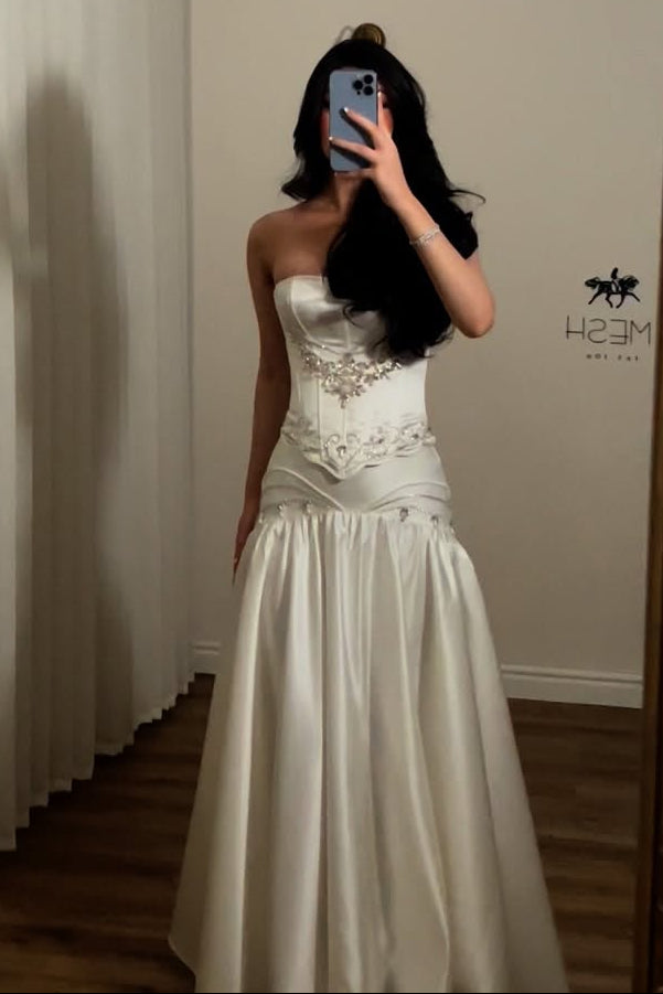 Strapless Beaded Corset Basque Waist Ball Gown