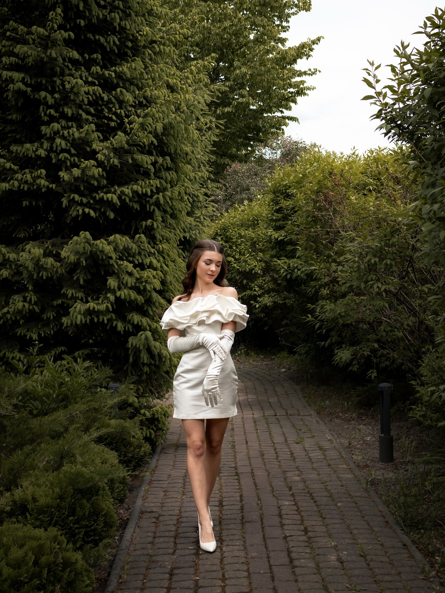 Off-the-Shoulder Ruffled Satin Mini Dress