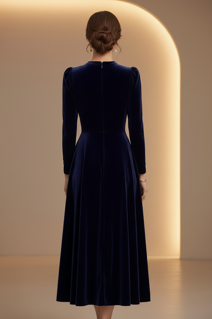 Velvet Long Sleeve A-Line Midi Dress