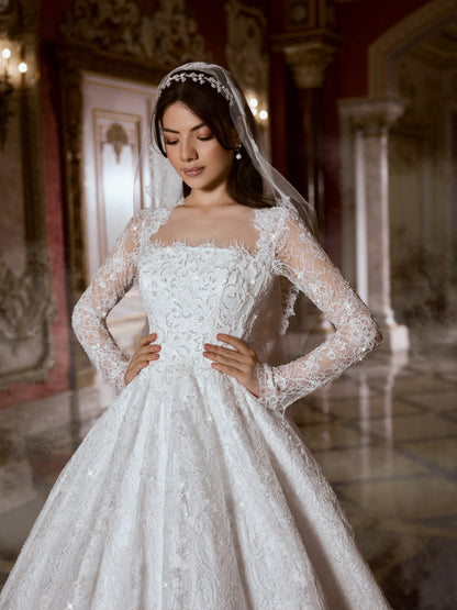 Long Sleeve Lace Ball Gown Wedding Dress