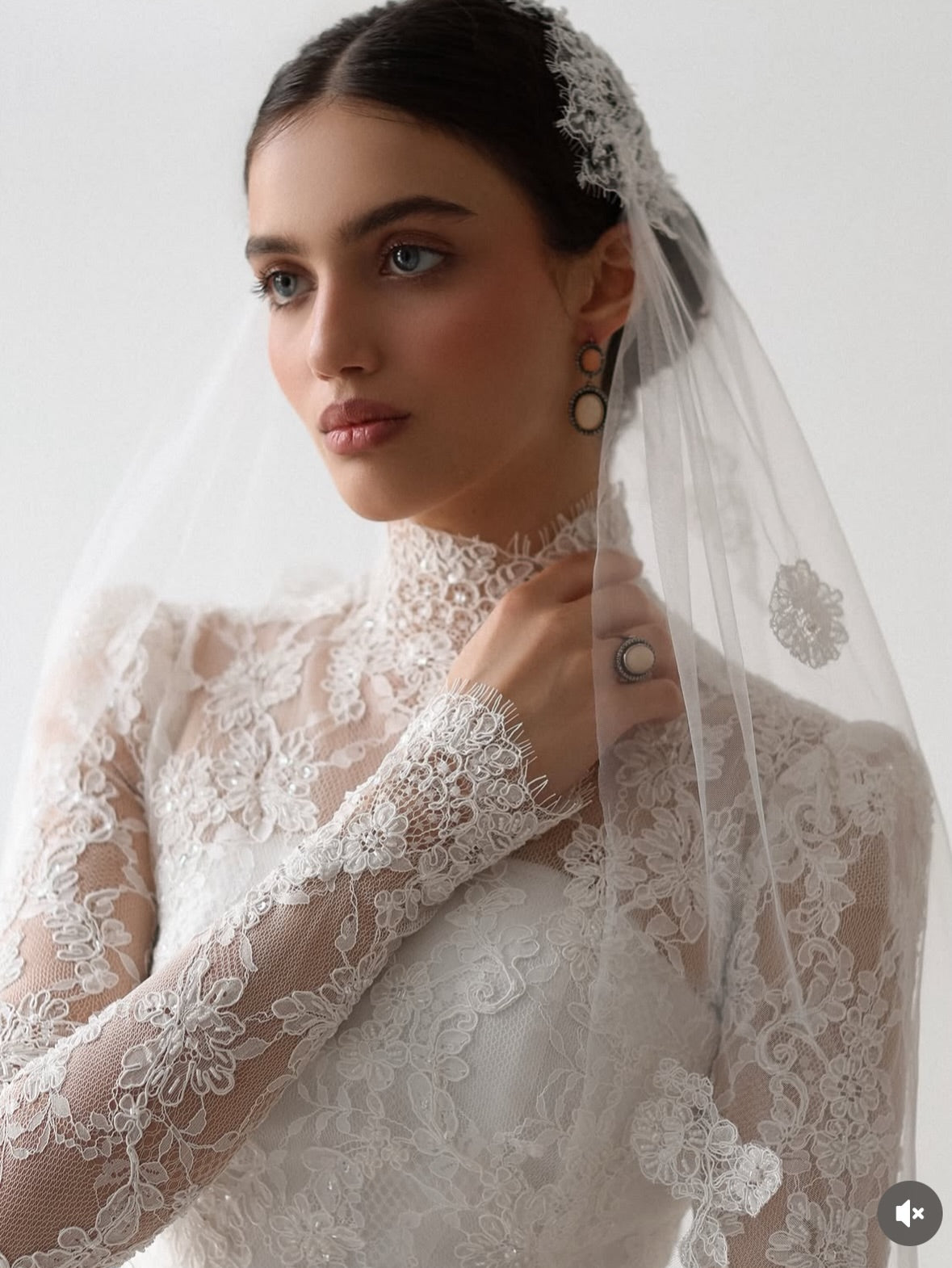 Vintage-Inspired High-Neck Lace Wedding Gown