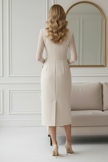 Lace Sleeve Blazer Midi Dress