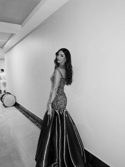 Sequin Trumpet Gown with Off-Shoulder Neckline
