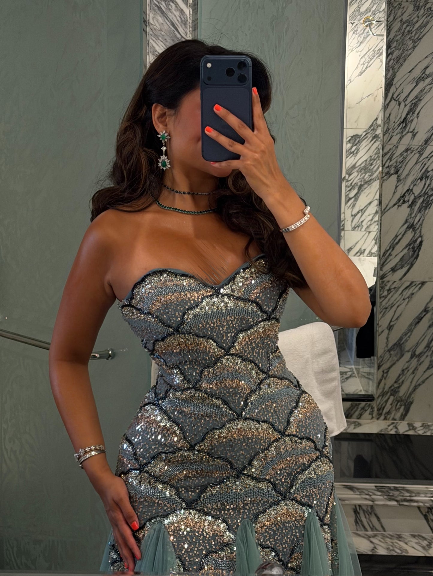 Sequin Mermaid Bodice Tulle Evening Gown