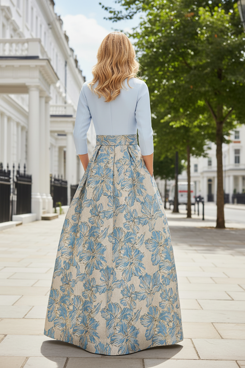 Elegant Long Sleeve Jacquard A-Line Evening Gown
