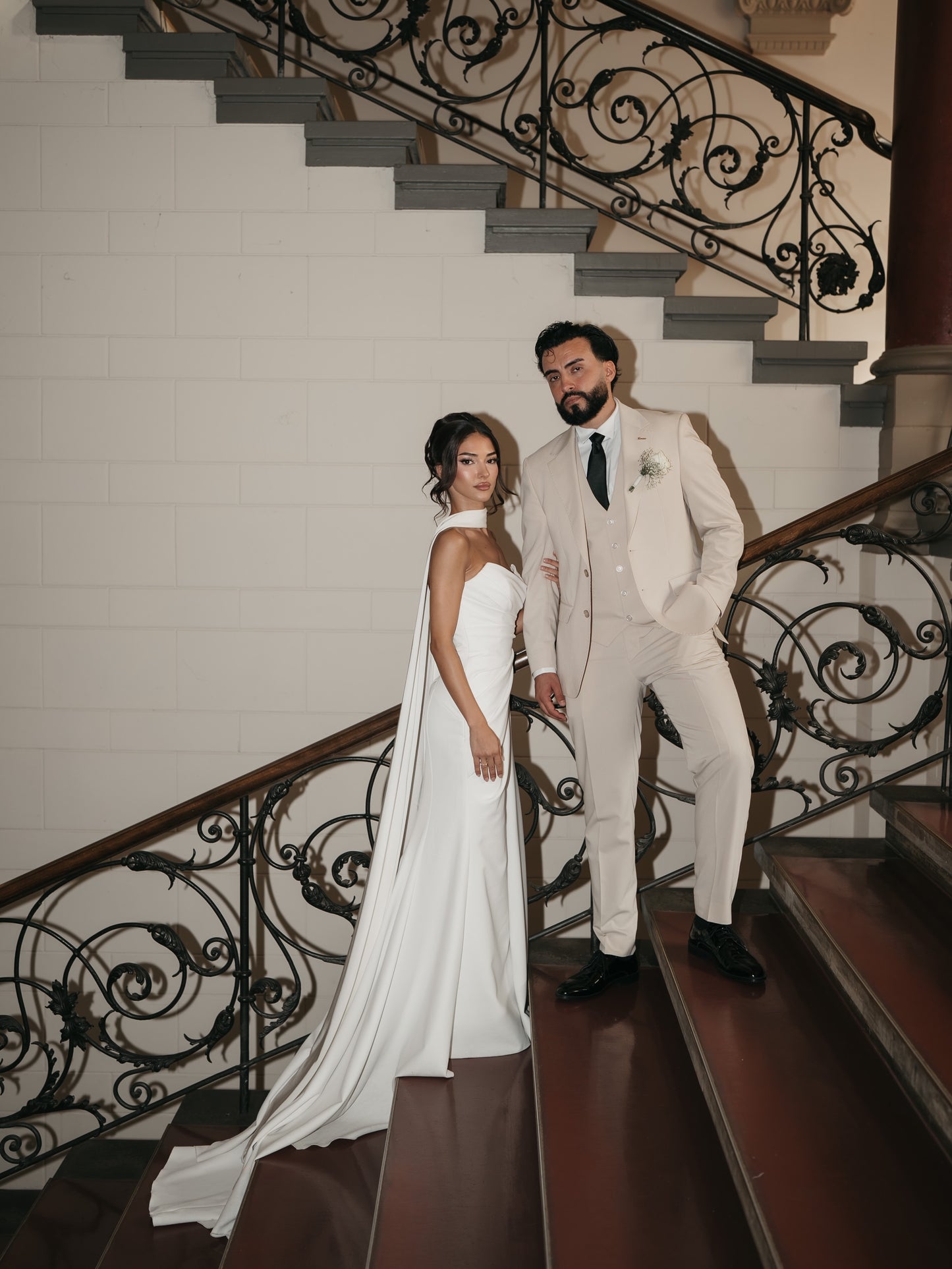 Strapless Wedding Dress with Trailing Neck Drape