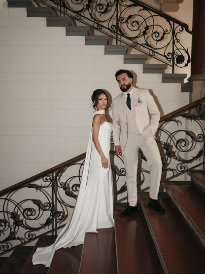 Strapless Wedding Dress with Trailing Neck Drape