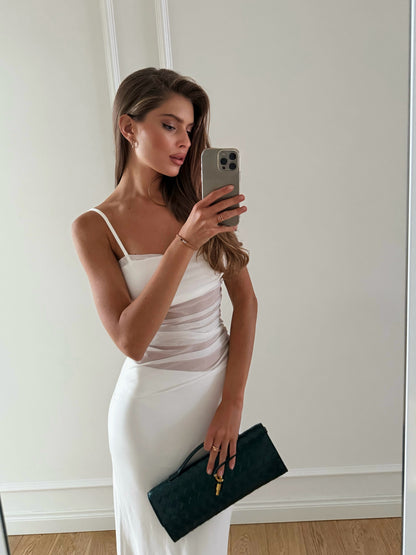 Spaghetti Strap Mesh Corset Bodycon Midi Dress