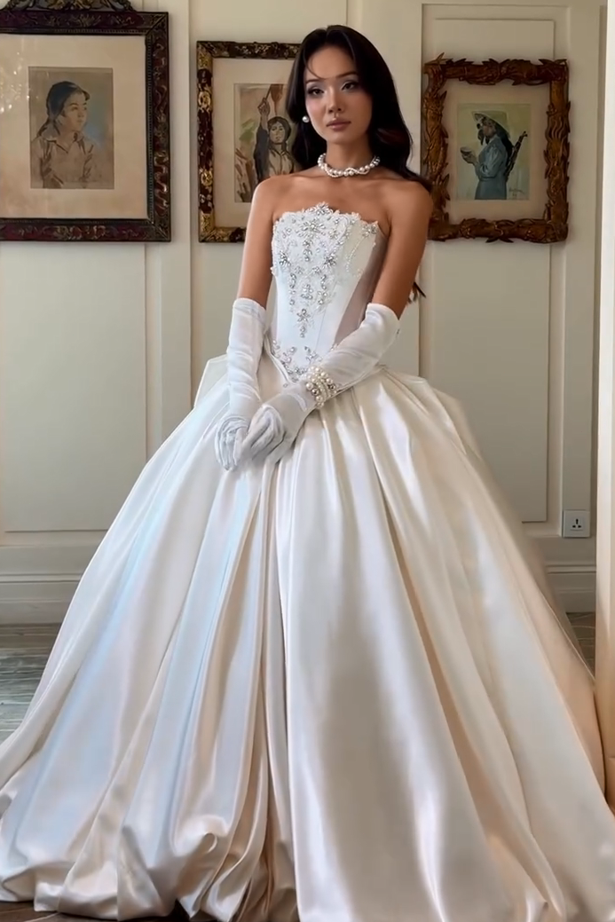 Strapless Corset Beaded Ball Gown Wedding Dress